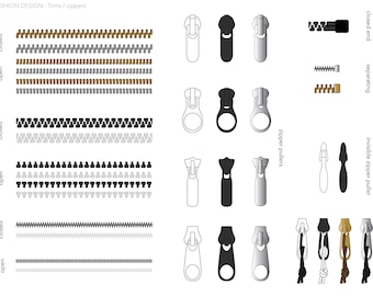 Vector zipper and zipper pullers library for Adobe Illustrator
