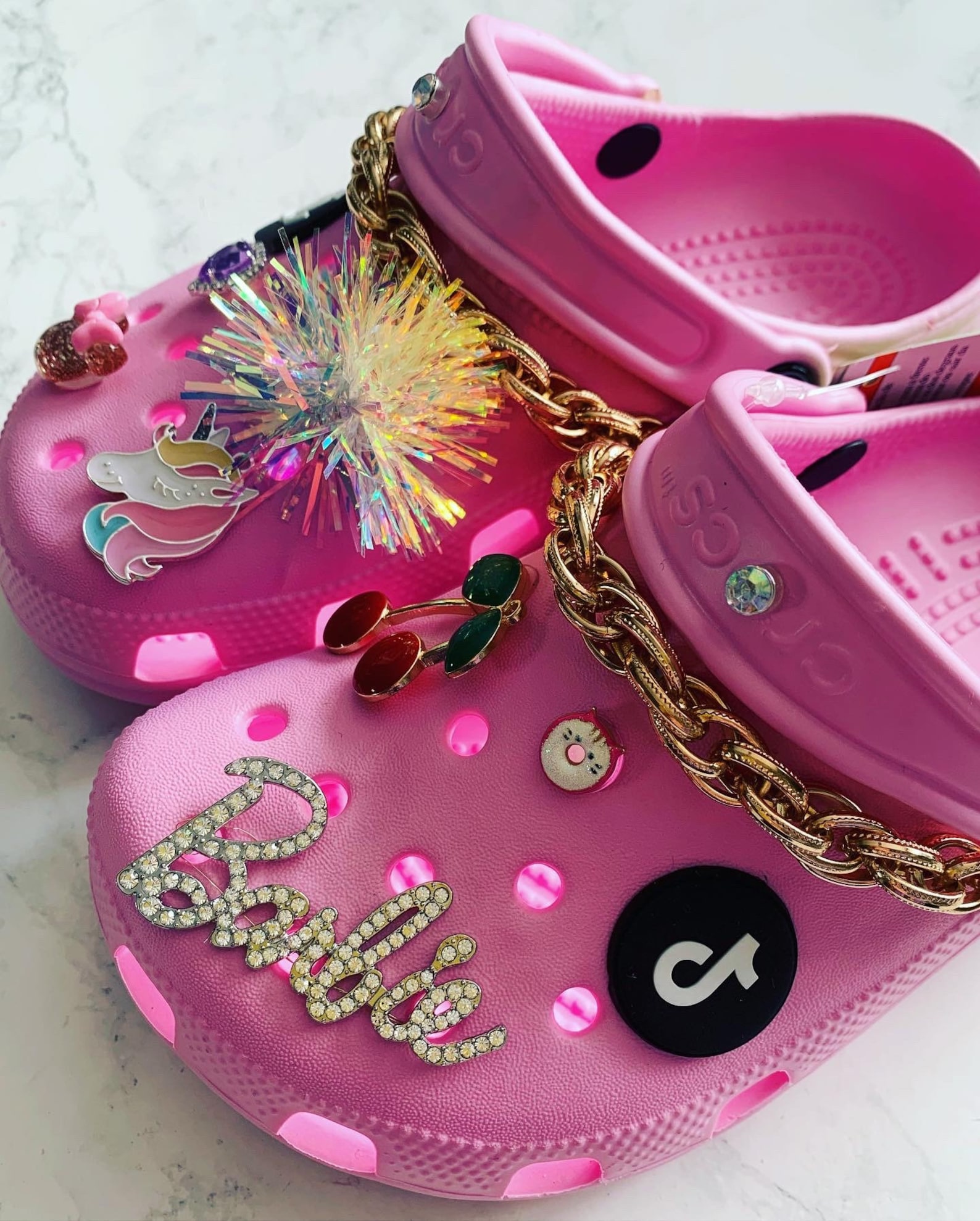 Girls pink unicorn barbie customised crocs junior Sz 2 with | Etsy