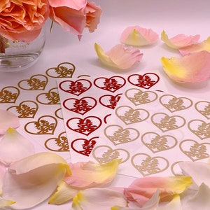 Stickers porte-bonheur chinois ~ Joints d'enveloppe de faire-part de mariage ~ Caractère chinois « Shuangxi » ~ Double bonheur ~ 24 en forme de coeur