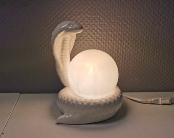 Vintage Cobra Table Lamp, Ceramic with Milky Glass Dome, RAF Sweden