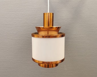 Hanging lamp from the 60-70s, in copper and plexi shade. Produced at Danske Teknika. Danish, design, retro, vintage