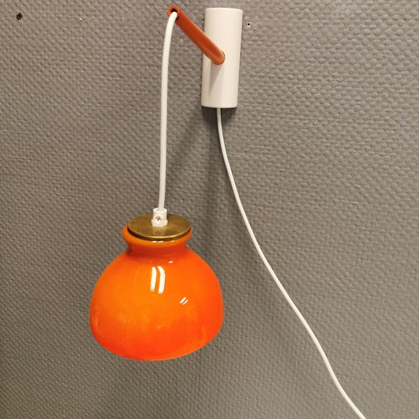 Holmegaard wall lamp in glass,  nice orange/red color, danish design, retro, vintage, 1970s