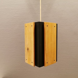 Pine wood and black lacquered metal ceiling lamp, swedish design from the 1970s. retro vintage