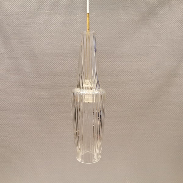 Large hanging lamp in translucent glass with brass suspension. Produced at LYFA Denmark, estimated 1970s.