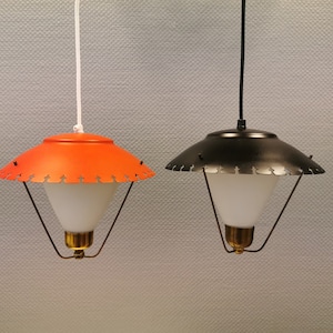 Old 50s lamp, Danish design in opal glass, lacquered metal shade and brass holders / suspension