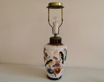 Opaline Glass Table Lamp with Hand-Painted Birds, 1950s