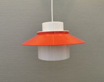 Danish Modern "Dinette" Ceiling Lamp – Bent Karlby, Lyfa, Red & White Plastic