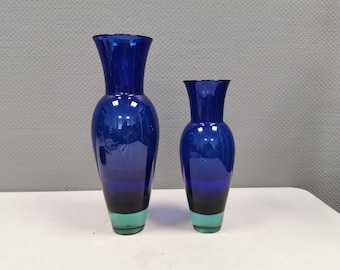 Holmegaard Harlequin Glass Vase, Blue with Green Base, Anja Kjær Design