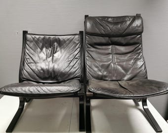 Sillón Siesta vintage de Ingmar Relling, cuero negro, Westnofa Noruega