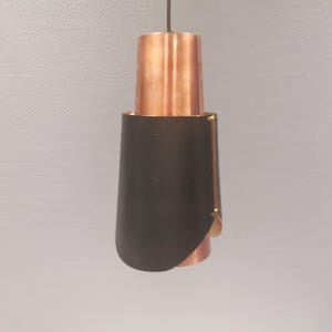 Beautiful hanging lamp in copper and black lacquered metal by Bent Karlby for Lyfa Denmark 1960s