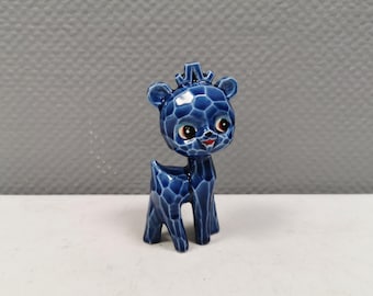 Rare piece of Japanese ceramic “toy” from the 70s, blue Kawaii animal deer figurine.