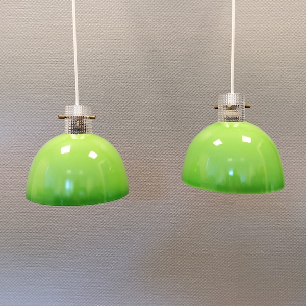 danish, design, retro, vintage, hanging lamps, crystal glass, LYFA, 70s, green, model Colora