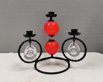 Erik Höglund Boda Smide Wrought Iron Candle Holder with Glass Medallions