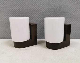 Vintage Finnish 1970s-80s Wall Lamps, ABS Plastic, White Opal Glass Set