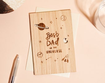 Best Dad In The Universe Wood Card | Personalized Gifts for Dad, Custom Message, Love, Father's Day, Birthday, Just Because