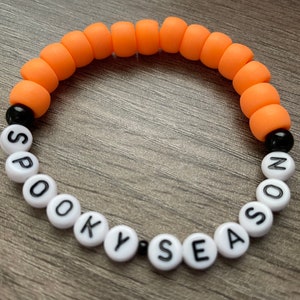 Spooky Season Bracelet Plastic Orange Pony Beaded Stretchy Layering Stackable Halloween October Seasonal Themed