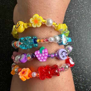 Y2K 90s Nostalgia Beaded Bracelet Stack: Smiley Face, Gummy Bear, Fruit Charm Nostalgic Millennial Jewelry image 5