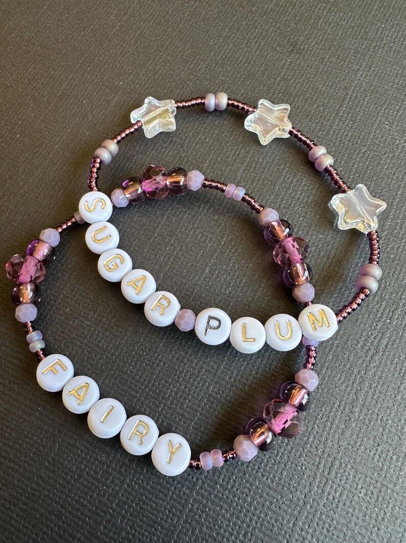 Sugar Plum Fairy Beaded Bracelets – Purple Glass, Star Charms, Holiday Jewelry image 6