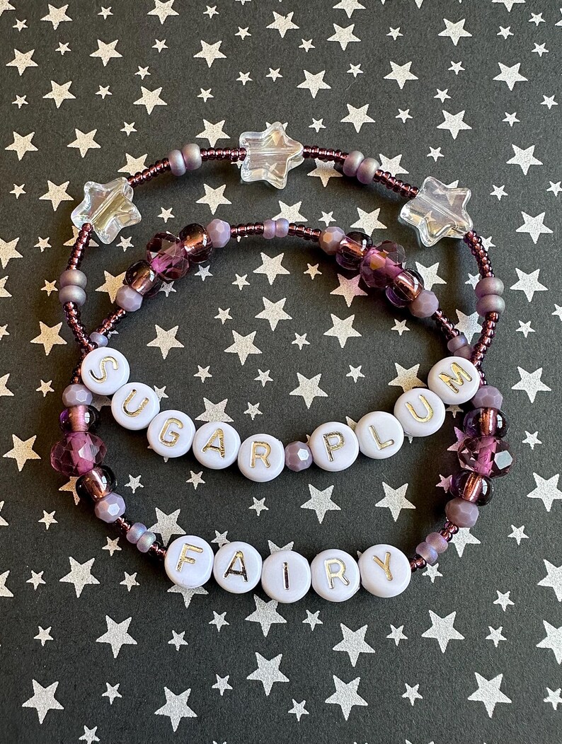 Sugar Plum Fairy Beaded Bracelets – Purple Glass, Star Charms, Holiday Jewelry image 8