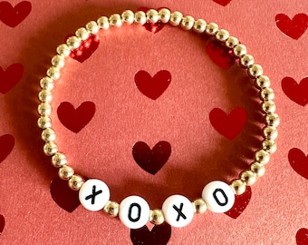 XOXO Bracelet Delicate Gold Colored Stackable Layering Word Jewelry Love Valentines Day Romantic Gift For Her
