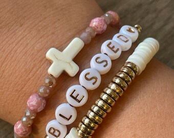Cross Beaded Bracelet Stack Faith Based Jewelry