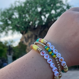 Hakuna Matata Bracelet Stack Heishi Clay Beaded Gold Colored Spacer Beads No Worries Theme Park Style Accessory