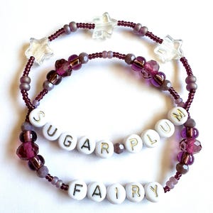 Sugar Plum Fairy Beaded Bracelets – Purple Glass, Star Charms, Holiday Jewelry image 1