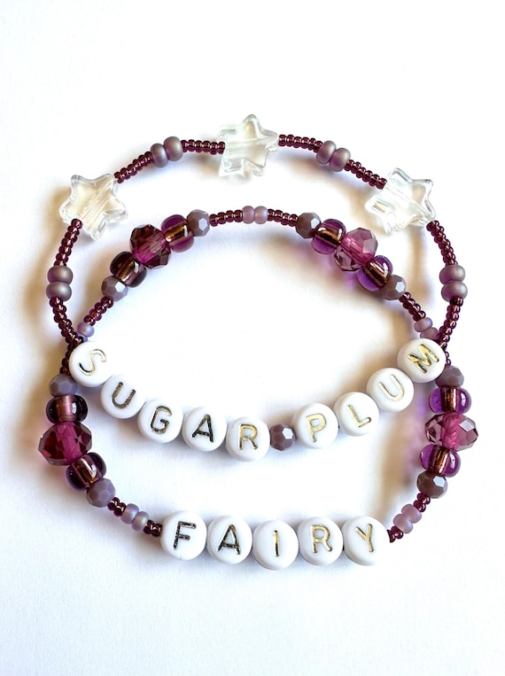 Sugar Plum Fairy Beaded Bracelets – Purple Glass, Star Charms, Holiday Jewelry