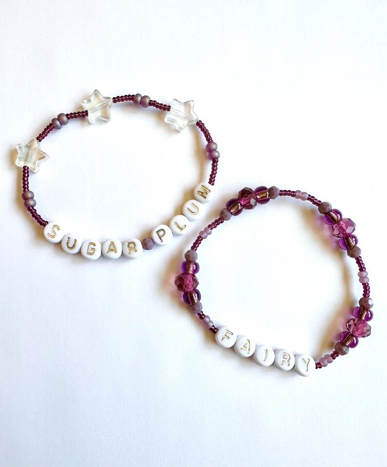 Sugar Plum Fairy Beaded Bracelets – Purple Glass, Star Charms, Holiday Jewelry image 2