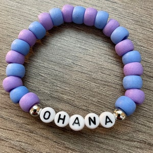 Ohana Bracelet Plastic Pastel Pony Beaded Word Stretch Theme Park Style Polynesian Hawaiian Jewelry