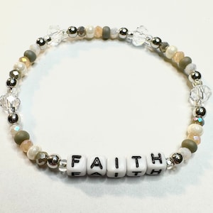 Faith Word Bracelet Delicate Custom Beaded Stretch Stacking Stackable Friendship Jewelry Dainty Accessory Gift For Her