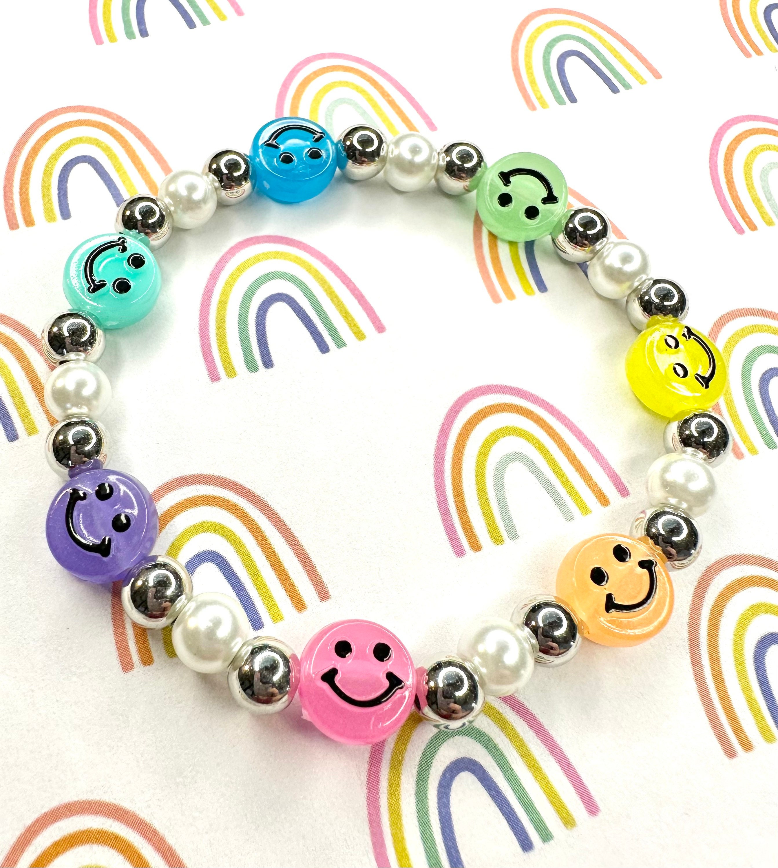 Faux Candy Pastel and Rainbow Beaded Stretch Bracelet -  Denmark