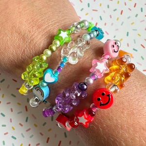 Y2K 90s Nostalgia Beaded Bracelet Stack: Smiley Face, Gummy Bear, Fruit Charm Nostalgic Millennial Jewelry image 7