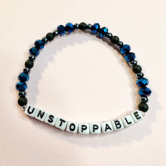 Unstoppable Bracelet Beaded Stretchy Glass Tiny Word Jewelry