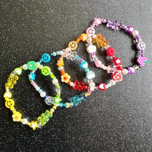 Y2K 90s Nostalgia Beaded Bracelet Stack: Smiley Face, Gummy Bear, Fruit Charm Nostalgic Millennial Jewelry image 10