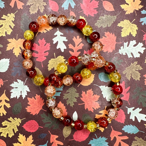 Glass Crackle Beaded Bracelets Thanksgiving Fall Autumn Colors Beaded Stretchy Turkey Day Accessory Fashion Jewelry Gift For Hostess