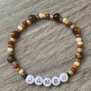 Jambo Bracelet Theme Park Resort DVC Inspired Kingdom Animal Safari Vacation Greeting Beaded Stretch Stackable Layer Jewelry Swahili Hello
