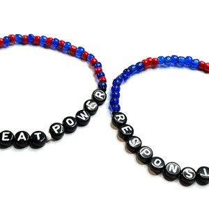 Spider Theme Bracelets Comic Book Superhero Great Power Responsibility Word Letter Jewelry Movie Stackable Layered Beaded Character image 2