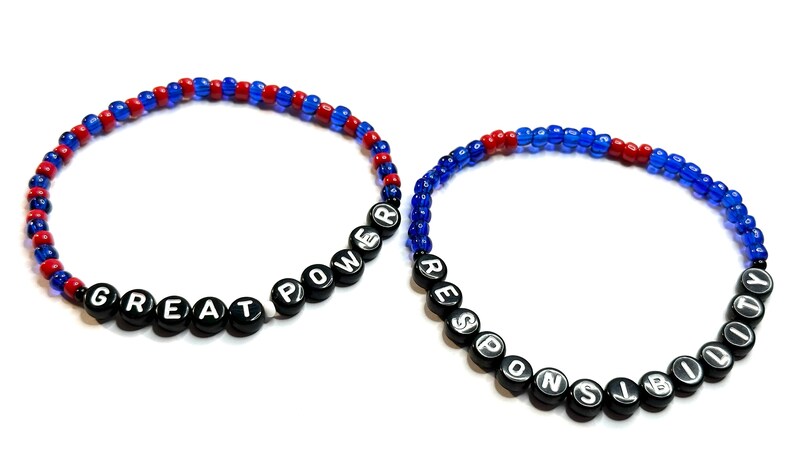 Spider Theme Bracelets Comic Book Superhero Great Power Responsibility Word Letter Jewelry Movie Stackable Layered Beaded Character image 2