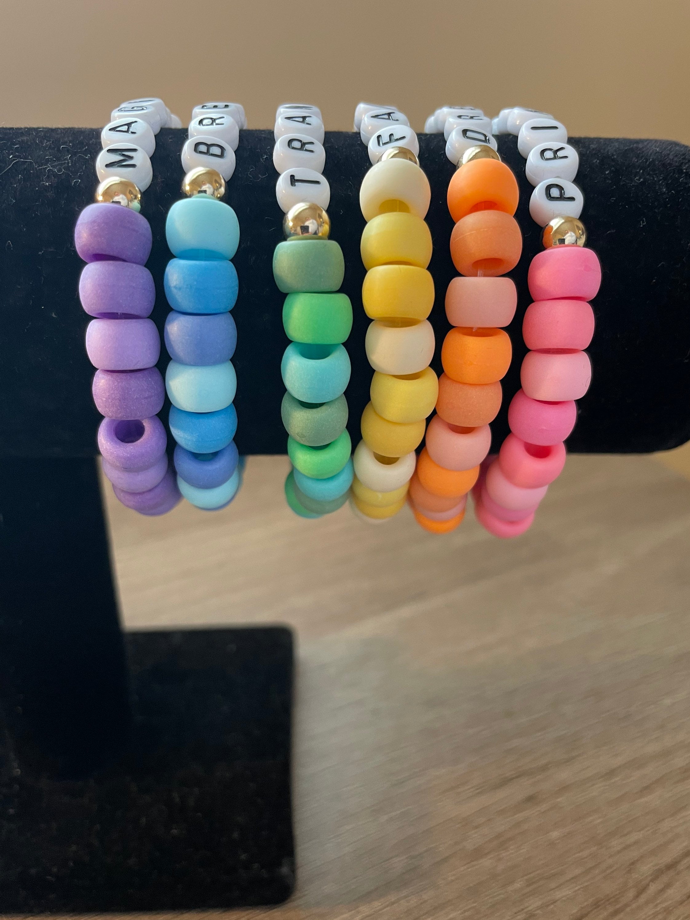 Personalized Custom Pony Bead Bracelet Kandi Kawaii Rave Style Trend Jewelry Plastic Pastel Ombre Word Letter Bracelets Stackable Layering Etsy