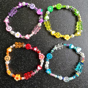 Y2K 90s Nostalgia Beaded Bracelet Stack: Smiley Face, Gummy Bear, Fruit Charm Nostalgic Millennial Jewelry image 9
