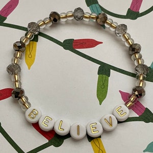 Believe Bracelet Inspiration Glass Beaded Stretchy Stretch Christmas Holiday Faith Gift Accessory Jewelry