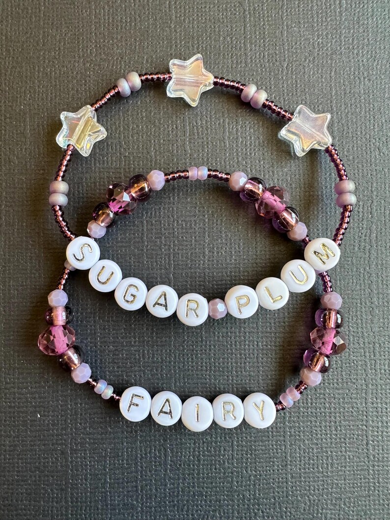 Sugar Plum Fairy Beaded Bracelets – Purple Glass, Star Charms, Holiday Jewelry image 7