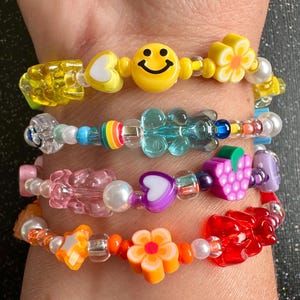 Y2K 90s Nostalgia Beaded Bracelet Stack: Smiley Face, Gummy Bear, Fruit Charm Nostalgic Millennial Jewelry image 4