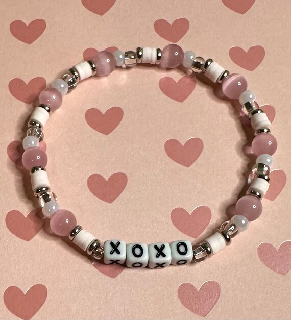 XOXO Pink Word Beaded Stretch Bracelet Love Valentines Day 