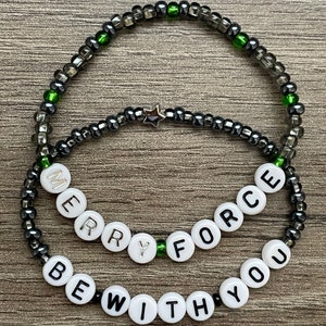 Merry Force Be With You Christmas Sci Fi Fantasy Galactic Galaxy Bracelet Stack Set Holiday Winter Star Beaded Theme Park Bound Cosplay