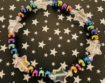 Metallic Iridescent Star Stretchy Bracelet Kawaii Kandi Rave Jewelry Trend Accessory Stackable Layering