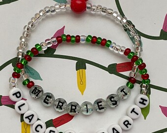 Merriest Place On Earth Christmas Bracelets Stackable Layering Set Mouse Ears Theme Park Style Holiday Jewelry Very Merry
