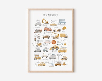 Vehicles ABC poster for children's room | Alphabet poster vehicles boy girl | Wall decoration children's room | Gift for school enrollment