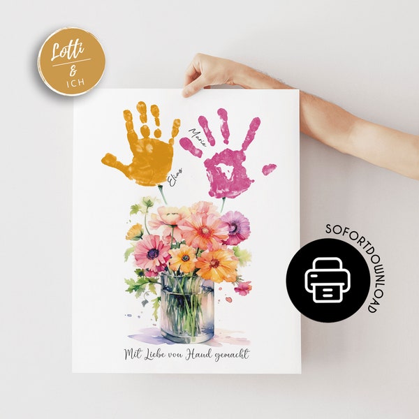 Birthday gift from children | Children's handprint poster for a birthday | Bouquet poster with children's handprint | DIGITAL DOWNLOAD